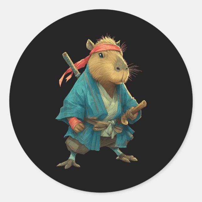 Adesivo Redondo Capybara Ninja Samurai Japan Funny Japanese Graphi (Frente)