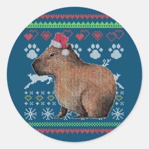 Adesivo Redondo Capybara Papais noeis-Claus Ugly Christmas Sweater