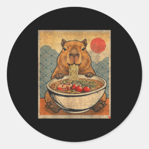 Adesivo Redondo Capybara Ramen Japonês Gráfico Divertido Kawaii An