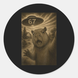 Adesivo Redondo Capybara Selfie 67 Meme Seis Sete Ufo Engraçado