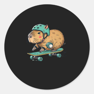 Adesivo Redondo Capybara Skater Skateboard Adventure Sticker