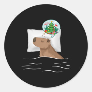 Adesivo Redondo Capybara Sleep Night Xmas Rodent Christmas Dream C