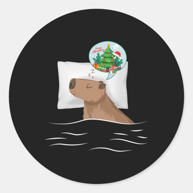 Adesivo Redondo Capybara Sleep Night Xmas Rodent Christmas Dream C (Frente)