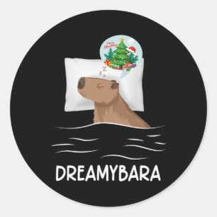 Adesivo Redondo Capybara Sleep Night Xmas Rodent Christmas Dream C