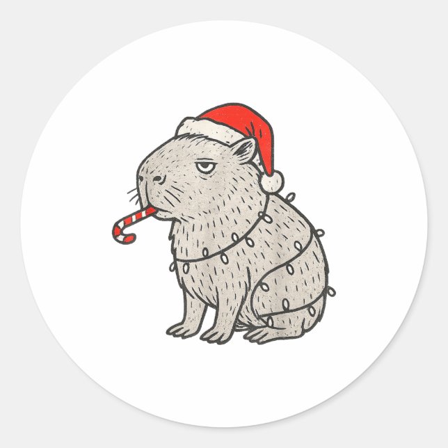 Adesivo Redondo Capybara Smoking Christmas Ugly Cigarette Gen Z  (Frente)