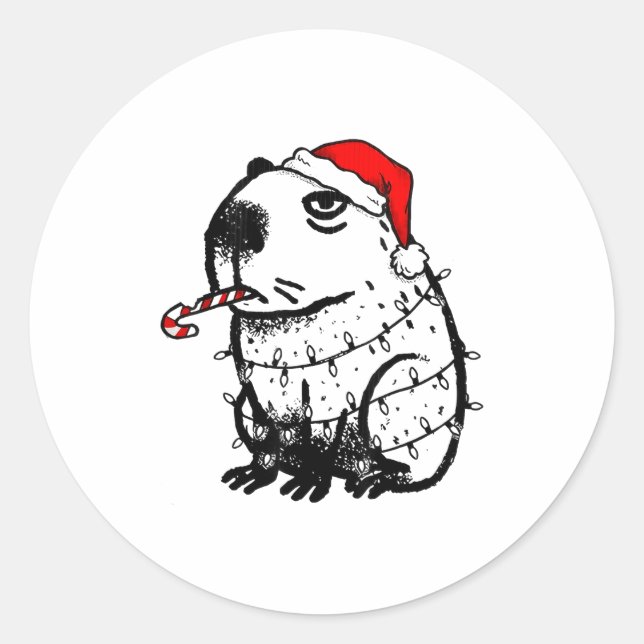 Adesivo Redondo Capybara Smoking Christmas Ugly Cigarette Gen Z  (Frente)
