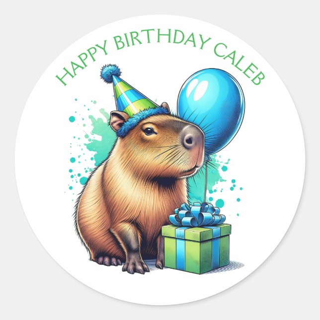 Adesivo Redondo  Capybara Themed Boy's Birthday Party (Frente)