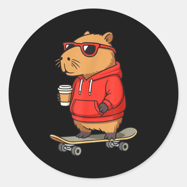 Adesivo Redondo Capybara With Sungles Skater Capy  (Frente)