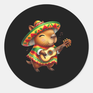Adesivo Redondo Capybyra Sombrero Guitar Cinco De Mayo Kid Mexican