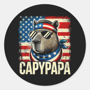 Adesivo Redondo Capypapa 4 De Julho Bandeira Americana Capybara Pa