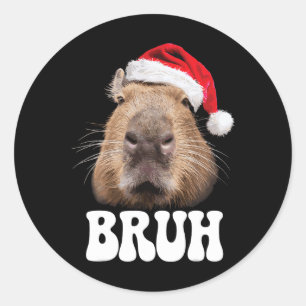 Adesivo Redondo Capyra Bruh Chapéu Engraçado de Papai Noel Tempora