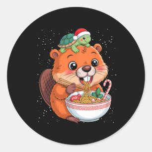 Adesivo Redondo Capyra E Turtle Ckpack Ramen Kawaii Xmas Capira
