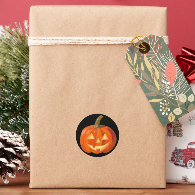 Adesivo Redondo Cara de Abóbora Pintada em Preto (Feriado)