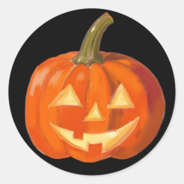 Adesivo Redondo Cara de Abóbora Pintada em Preto