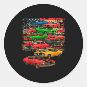 Adesivo Redondo Cara de carro clássico muscular bandeira americana