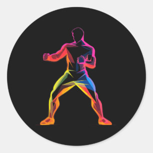 Adesivo Redondo Cara de Kickboxing Estilo Cartoon Kickboxer Savate
