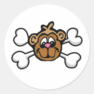 Adesivo Redondo cara de macaco Caveira e Ossos Cruzados
