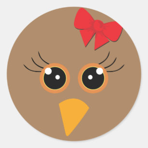 Adesivo Redondo 🦃 Cara de peru adorável, marrom