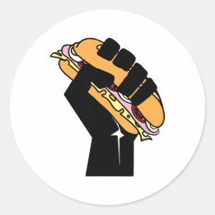 Adesivo Redondo Cara de Sanduíche Hoagie Punho Negro Resiste Fasci