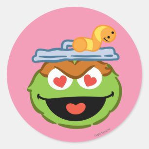 Adesivo Redondo Cara de sorriso de Oscar com olhos Coração-Dados