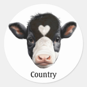 Adesivo Redondo Cara de Vaca Preta e Branca Country