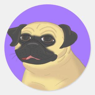 Adesivo Redondo Cara do Pug dos desenhos animados