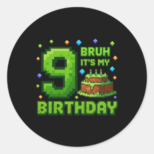 Adesivo Redondo Cara, é meu 9º aniversário, garoto gamer pixel de 