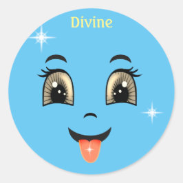 Adesivo Redondo Cara Feliz Azul Divina Fofa