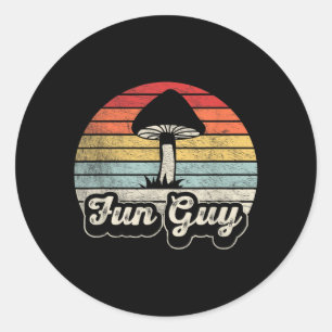 Adesivo Redondo Cara Fun Guy Cogumelo Engraçado Pun Retro Vintage