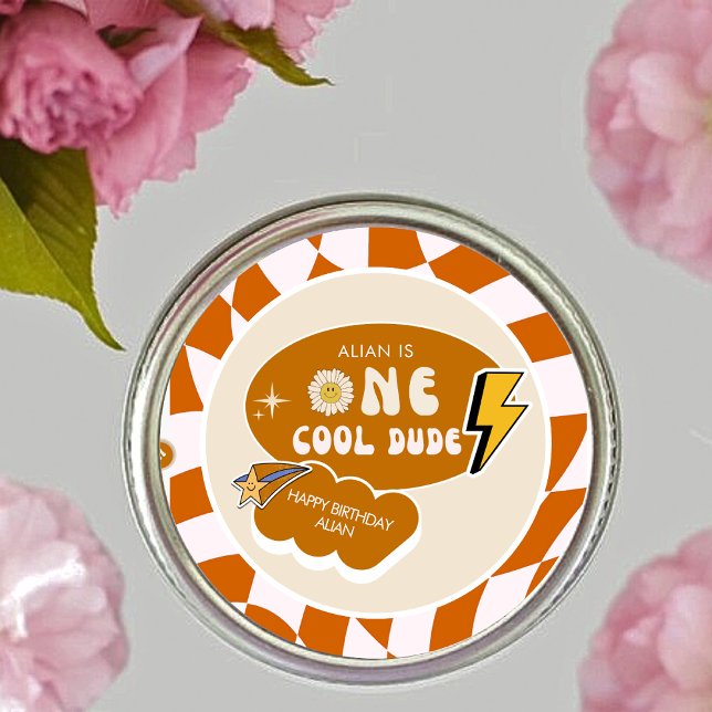 Adesivo Redondo Cara Legal | Boys Retro Checking Birthday (Criador carregado)