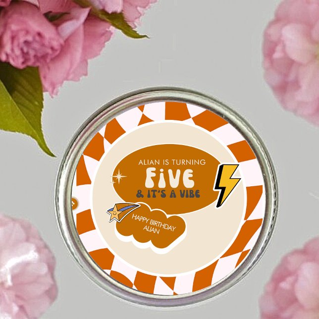 Adesivo Redondo Cara Legal | Boys Retro Checkup 5 Birthday (Criador carregado)