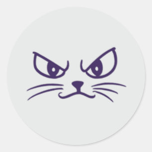 Adesivo Redondo Cara Minimalista De Gato Irritado