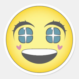 Adesivo Redondo Cara sonriente anime con corazones