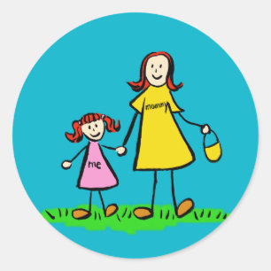 Adesivo Redondo Caracteres da família da mãe e filha