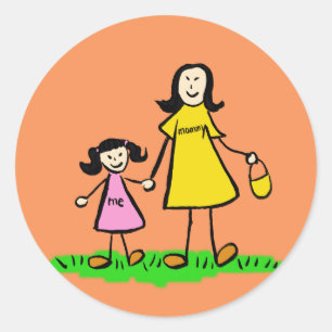 Adesivo Redondo Caracteres da família da mãe e filha