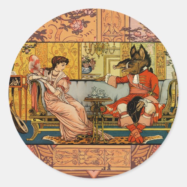 Adesivo Redondo Caracteres de Contorno de Fada Clássica da Besta (Frente)