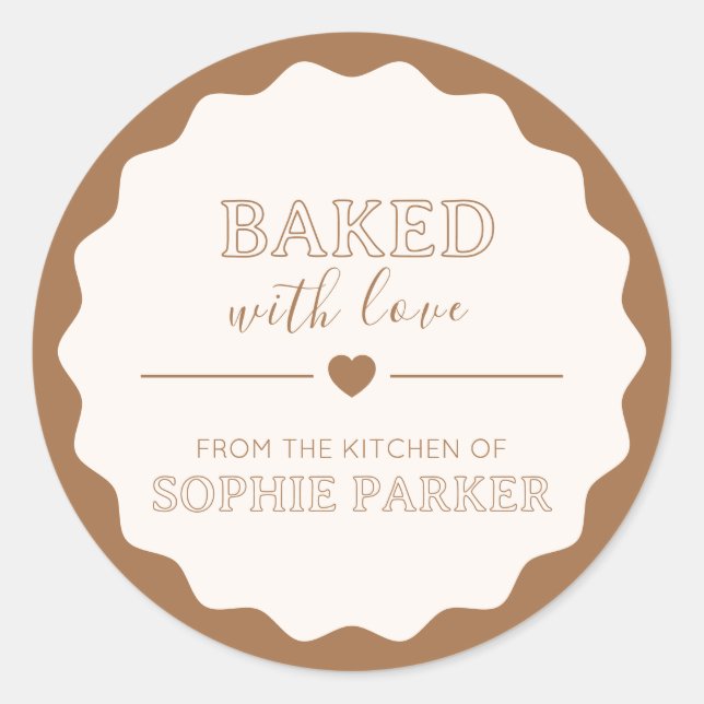 Adesivo Redondo Caramel Brown Baked With Love  Scallop Sticker (Frente)