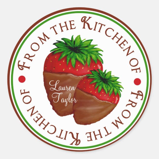 Adesivo Redondo Caramelo de chocolate coberto de morangos (Frente)