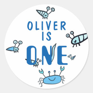 Adesivo Redondo Caranguejo Animais Um primeiro aniversario
