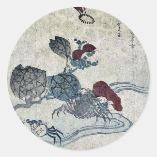 Adesivo Redondo Caranguejo Benkei e camellia por Katsushika, Taito