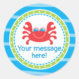 Adesivo Redondo Caranguejo Sob O Aniversário Do Mar
