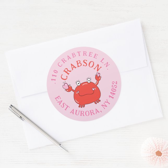 Adesivo Redondo Caranguejo Vermelho com Rótulo de Endereço de Reto (Envelope)
