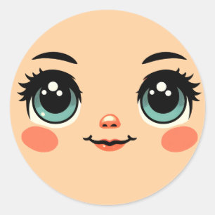 Adesivo Redondo caras de meninas de desenho animado com olhos gran