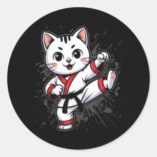 Adesivo Redondo Caratê Taekwondo Gato Engraçado Jiu Jitsu Mulheres