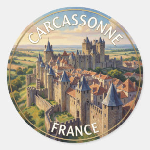 Adesivo Redondo Carcassonne França Fortaleza Medieval viagem Marco
