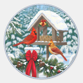 Adesivo Redondo Cardeais e Comedouro de Natal