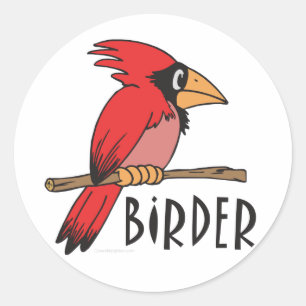 Adesivo Redondo Cardeal Birder, Ornitologia, Observando Pássaro