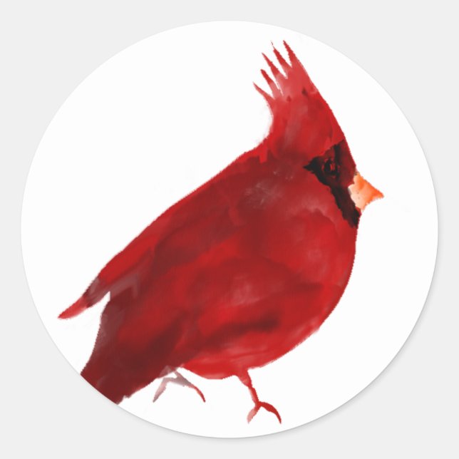 Adesivo Redondo Cardeal de aquarela vermelho-forte saturado (Frente)