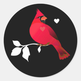 Adesivo Redondo Cardeal Red Bird Hearts Black White Modern Label