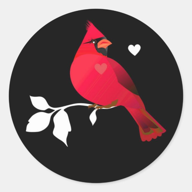 Adesivo Redondo Cardeal Red Bird Hearts Black White Modern Label (Frente)
